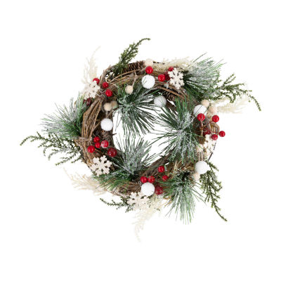 Northlight Frosted Pine And Berries Winter Foliage Unlit Wreath