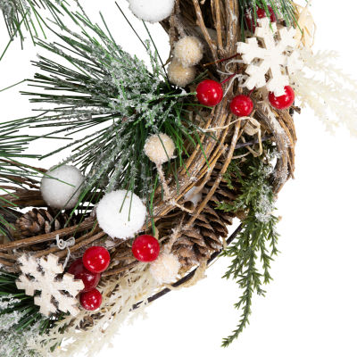 Northlight Frosted Pine And Berries Winter Foliage Unlit Wreath