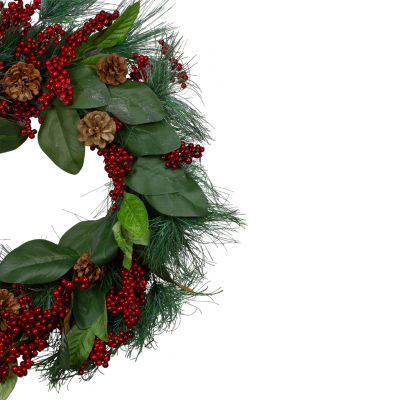 Northlight Leaves Berry And Pine Needle Artificial Unlit Wreath