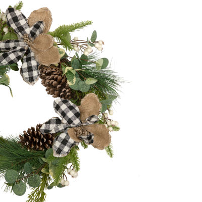 Northlight Magnolia And Frosted Pine Cones Unlit Outdoor Christmas Wreath