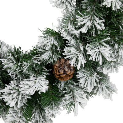 Northlight Flocked Angel Pine With Pine Cones Unlit Outdoor Christmas Wreath