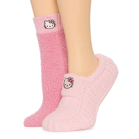 Licensed Properties Womens Multi-pack 2 Pair Hello Kitty Slipper Socks In Pink
