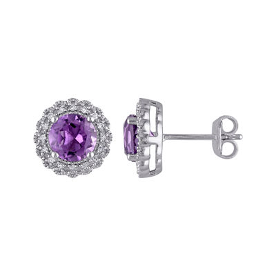 Genuine Amethyst and 1/10 CT. T.W. Diamond Stud Earrings