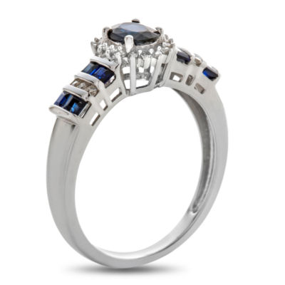 Womens Diamond Accent Genuine Blue Sapphire 10K Gold Cocktail Ring
