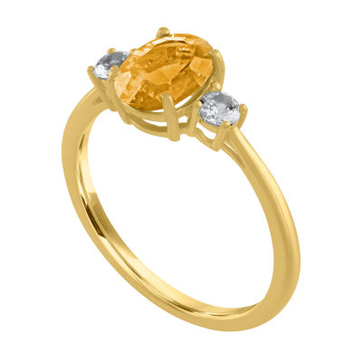 Womens Genuine Yellow Citrine 10K Gold Oval Cocktail Ring