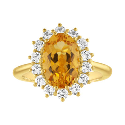 Womens Genuine Yellow Citrine 14K Gold Over Silver Cocktail Ring