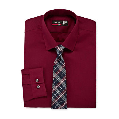 JF J.Ferrar Mens Easy-Care Stretch Long Sleeve Dress Shirt + Tie Set