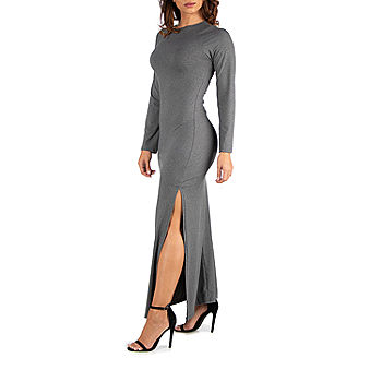 Women's Long Sleeve Side Slit Fitted Maxi Dress 24seven Comfort