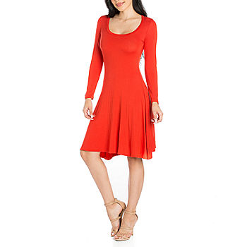 24seven Comfort Apparel Womens Classic Long Sleeve Flared Mini  Dress-brown-m : Target