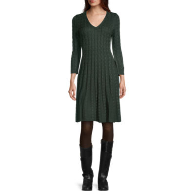 Jessica Howard 3/4 Sleeve Cable Knit Sweater Dress, Color: Red - JCPenney