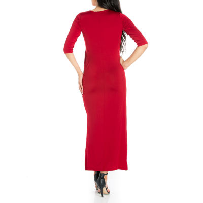 24/7 Comfort Apparel Womens Fitted Side Slit Maxi Dress