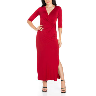 24/7 Comfort Apparel Womens Fitted Side Slit Maxi Dress