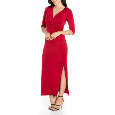 24/7 Comfort Apparel Womens Fitted Side Slit Maxi Dress