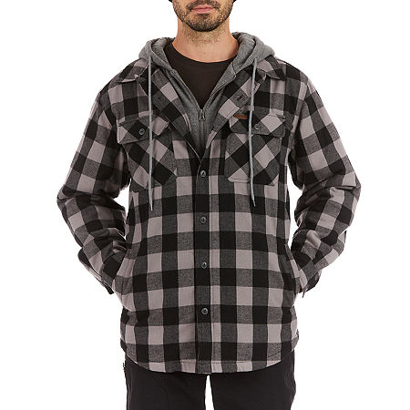 Smiths Workwear Sherpa Lined Flannel Mens Hooded Midweight Shirt Jacket, X-large, Gray