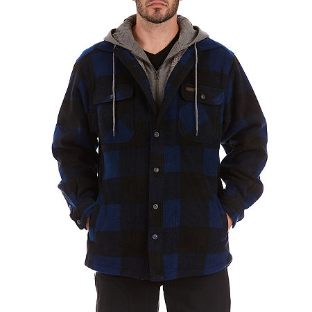 Smiths Workwear Sherpa Lined Microfleece Mens Hooded Lined Shirt Jacket, Medium, Blue