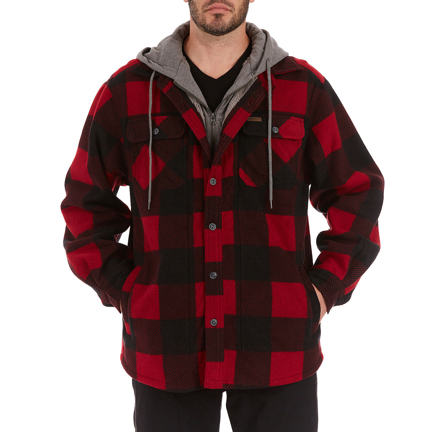 Smiths Workwear Sherpa Lined Microfleece Mens Hooded Shirt Jacket ...