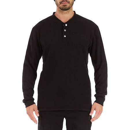 Smiths Workwear Sherpa Bonded Mens Long Sleeve Regular Fit Henley Shirt, Large, Black