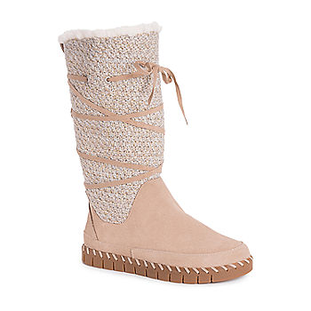 Muk Luks Womens Flexi New York Flat Heel Winter Boots, Color: Sand