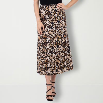 24seven Comfort Apparel Plus Size Paisley A-line Pocket Midi Skirt