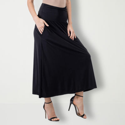 24seven Comfort Apparel Midi Womens Mid Rise Maxi Skirt