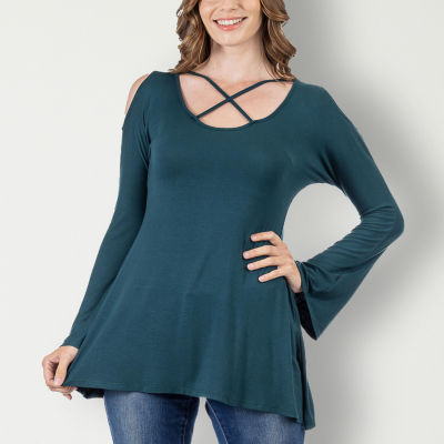 24seven Comfort Apparel Womens Scoop Neck Long Sleeve Tunic Top