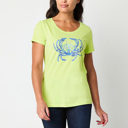 St. John's Bay Womens Crew Neck Short Sleeve Tall T-Shirt, Medium Tall, Green