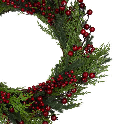 Northlight Mixed Pine And Berries Unlit Indoor Christmas Wreath