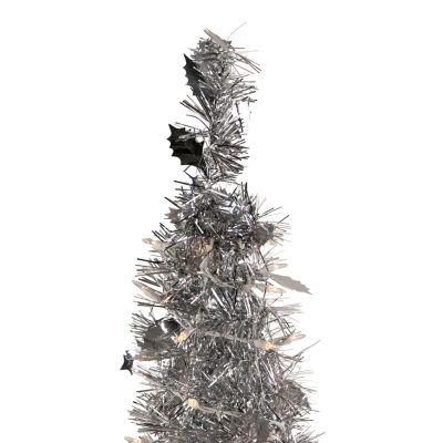 Northlight Silver Tinsel Pop-Up With Clear Lights 6 Foot Pre-Lit Christmas Tree