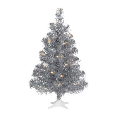 Northlight Medium Silver Iridescent With Clear Lights 2 Foot Pre-Lit Christmas Tree