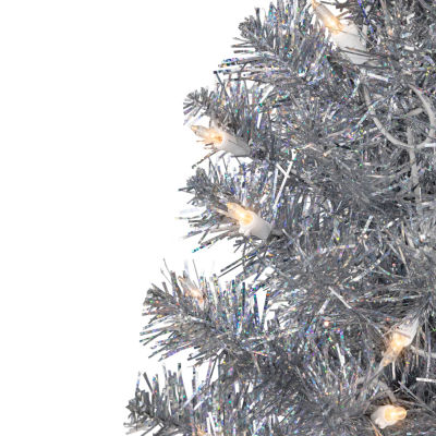 Northlight Medium Silver Iridescent With Clear Lights 2 Foot Pre-Lit Christmas Tree