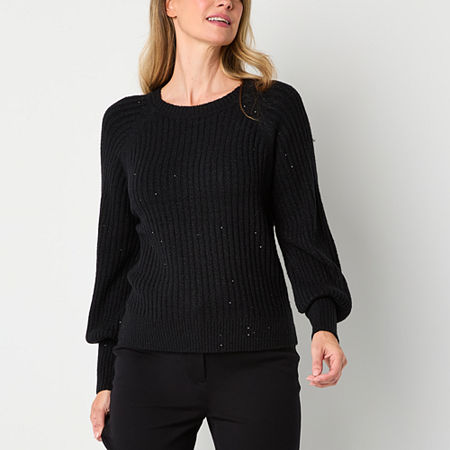 Liz Claiborne Womens Crew Neck Long Sleeve Pullover Sweater, Petite X-small, Black