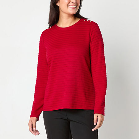 Liz Claiborne Womens Round Neck Long Sleeve Blouse, Petite X-small, Red