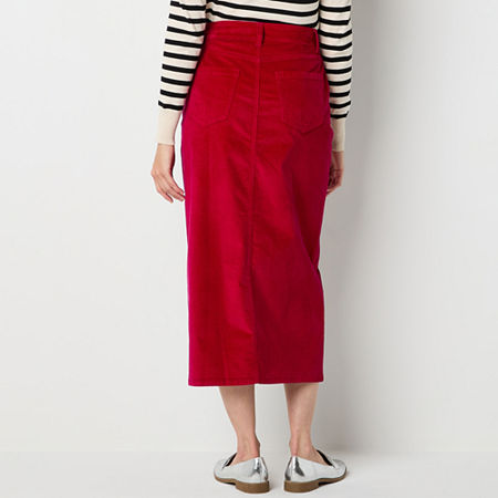 Liz Claiborne Womens Mid Rise Midi A-Line Skirt, 12 Petite, Red