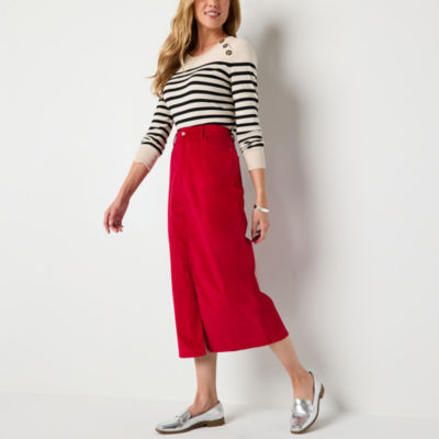 Liz Claiborne Womens Mid Rise Midi A-Line Skirt