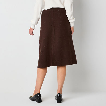 Liz Claiborne Womens Mid Rise Midi A-Line Skirt, Petite Large, Brown