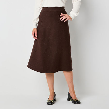 Liz Claiborne Womens Mid Rise Midi A-Line Skirt, Petite Large, Brown