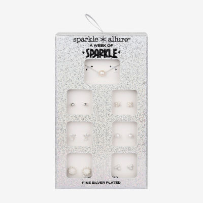 Sparkle Allure A Week Of Sparkle Womens White Glass Simulated Pearl Pure Silver Over Brass Round 7-pc. Jewelry Set