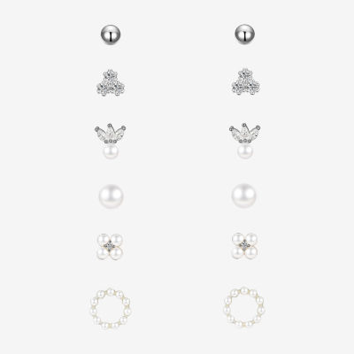 Sparkle Allure A Week Of Sparkle Womens White Glass Simulated Pearl Pure Silver Over Brass Round 7-pc. Jewelry Set