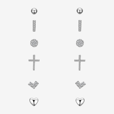 Sparkle Allure A Week Of Sparkle Womens Cubic Zirconia Pure Silver Over Brass Cross Heart 7-pc. Jewelry Set