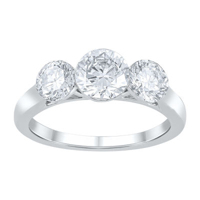 (F / Vs2) Womens 2 CT. T.W. Lab Grown White Diamond 14K White Gold 3-Stone Engagement Ring