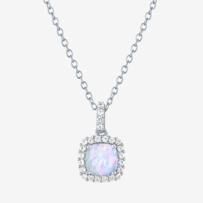 Yes Womens Lab Created White Opal Sterling Silver 18 Inch Pendant Necklace
