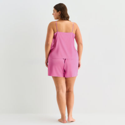Ambrielle Womens Satin V-Neck 2-pc. Plus Pajama Sets