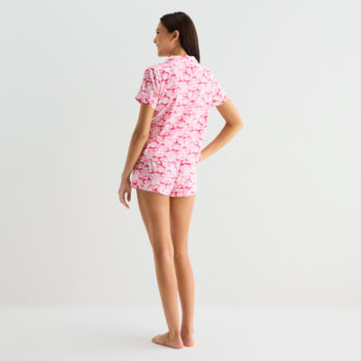 Arizona Body Womens Satin Short Sleeve 2-pc. Juniors Pajama Sets