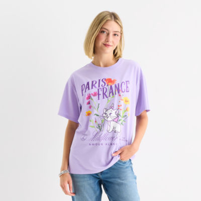 Paris France Womens Juniors Crew Neck Short Sleeve Regular Fit The Aristocats Graphic T-Shirt