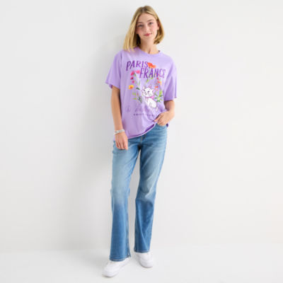 Paris France Womens Juniors Crew Neck Short Sleeve Regular Fit The Aristocats Graphic T-Shirt