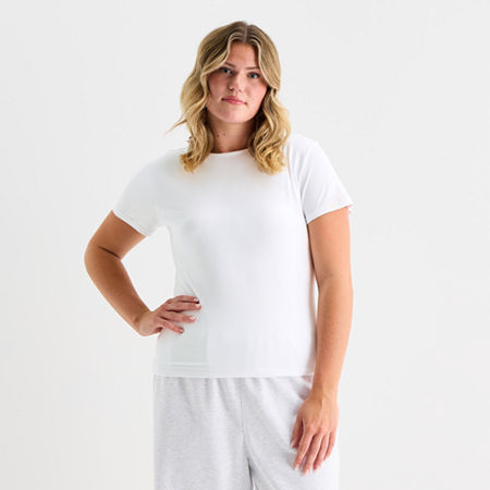 Forever 21 Womens Juniors Plus Crew Neck Short Sleeve T-Shirt, 2x, White