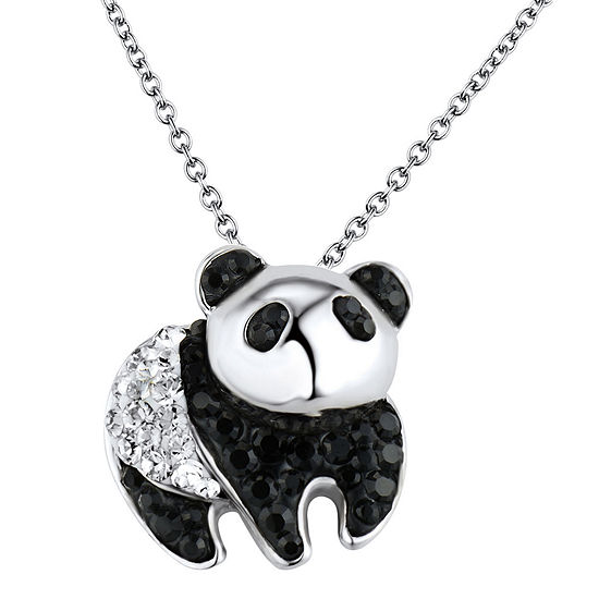 Sterling Silver Black & Clear Crystal Panda Pendant
