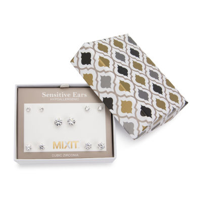 Mixit Womens Cubic Zirconia Hypoallergenic 5 Pair Earring Set