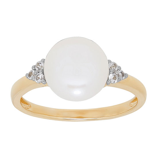 Certified Sofia™  Cultured Freshwater Pearl & Lab-Created White Sapphire 14K Gold Cocktail Ring