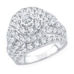Womens 4 CT. T.W. Lab Grown White Diamond 10K White Gold Round Side Stone Halo Engagement Ring
